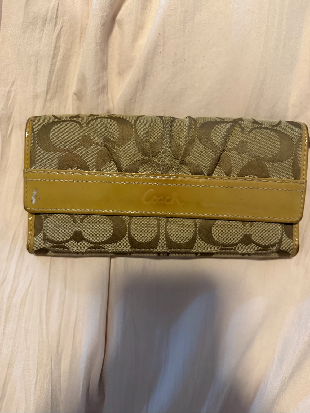 Coach Khaki Signature Wallet with Yellow Trim